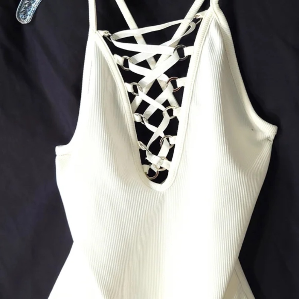 Plunging Lace Up Ribbed Bodysuit - Picture 5 of 8